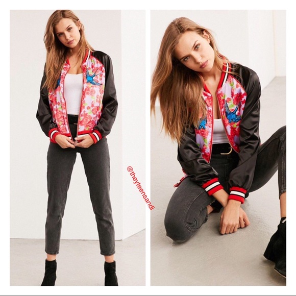 Urban Outfitters Silky Embroidered Bomber Jacket - Picture 5 of 8